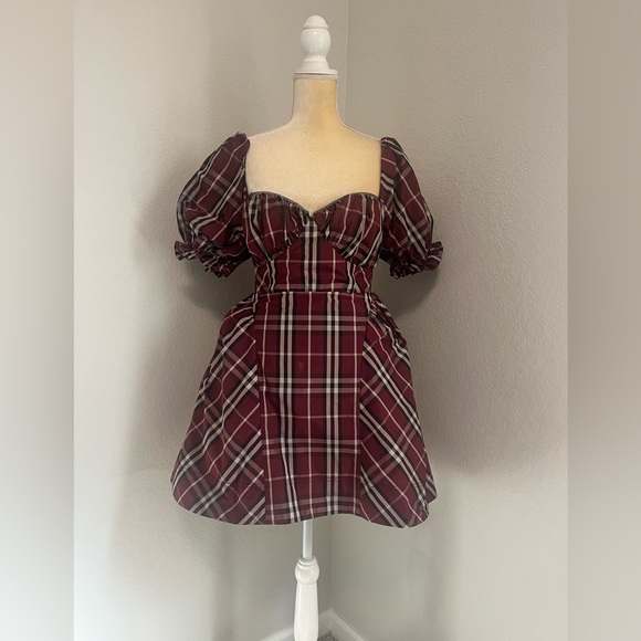 MAEVE Puff Mini Dress - Red plaid - Picture 1 of 9
